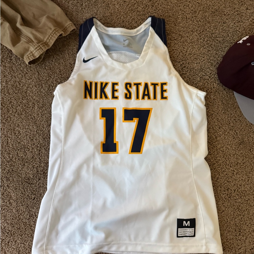 Nike White and Navy Athletic Jersey